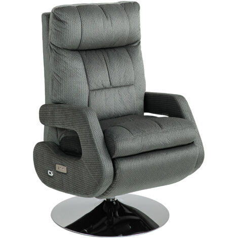 Recliner-Sessel, Elektrischer Polstersessel mit USB-Anschluss und Fußstütze, Samtoptik, drehbar, verstellbar, Grau