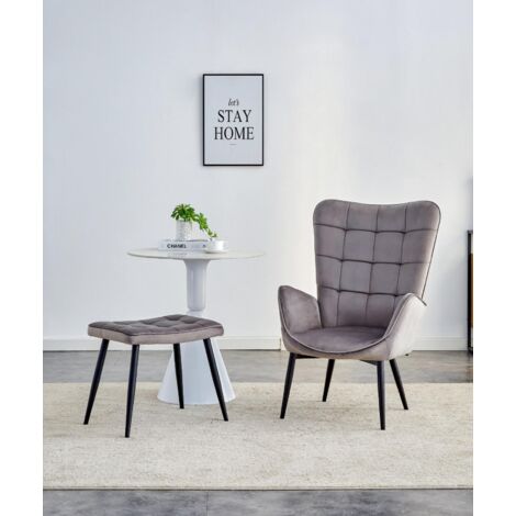 Recliner sofa lounge chair with footstool grey velvet sofa living room furniture