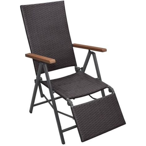 Reclining Deck Chair Poly Rattan Brown