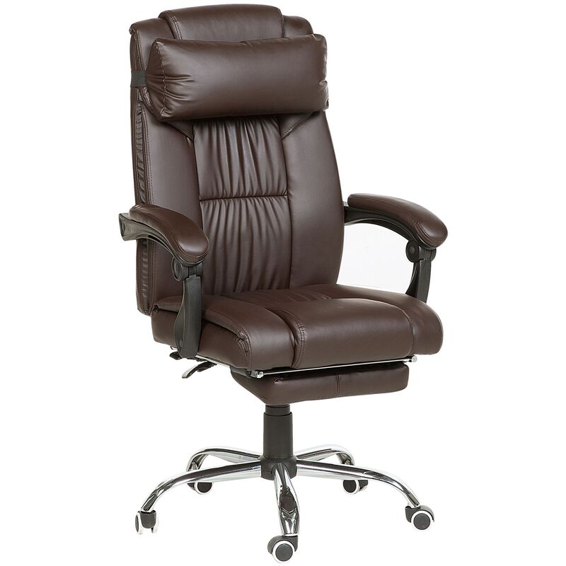 Modern Faux Leather Executive Chair Brown Reclining Footrest Adjustable Luxury