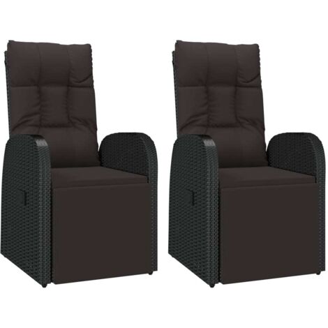 Reclining Garden Chairs with Cushions 2 pcs Black Poly Rattan vidaXL