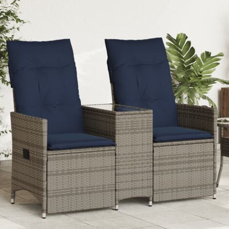 Reclining Garden Sofa 2-Seater with Table Grey Poly Rattan vidaXL