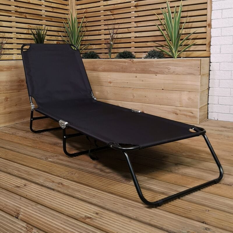 Black Outdoor Garden Patio Reclining Oxford Sun Lounger