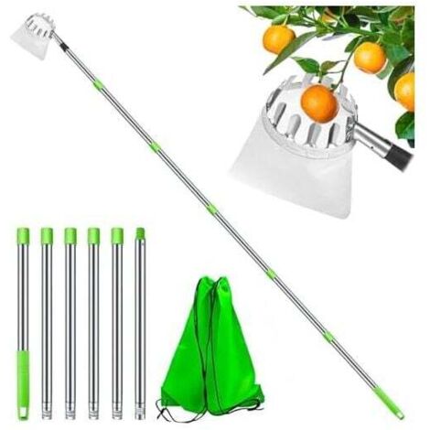 Recogedor de frutas telescópico KZQ de 2,4 m con bolsa (Ø16 cm), accesorio agrícola para la recolección de manzanas, naranjas, melocotones y otras frutas.