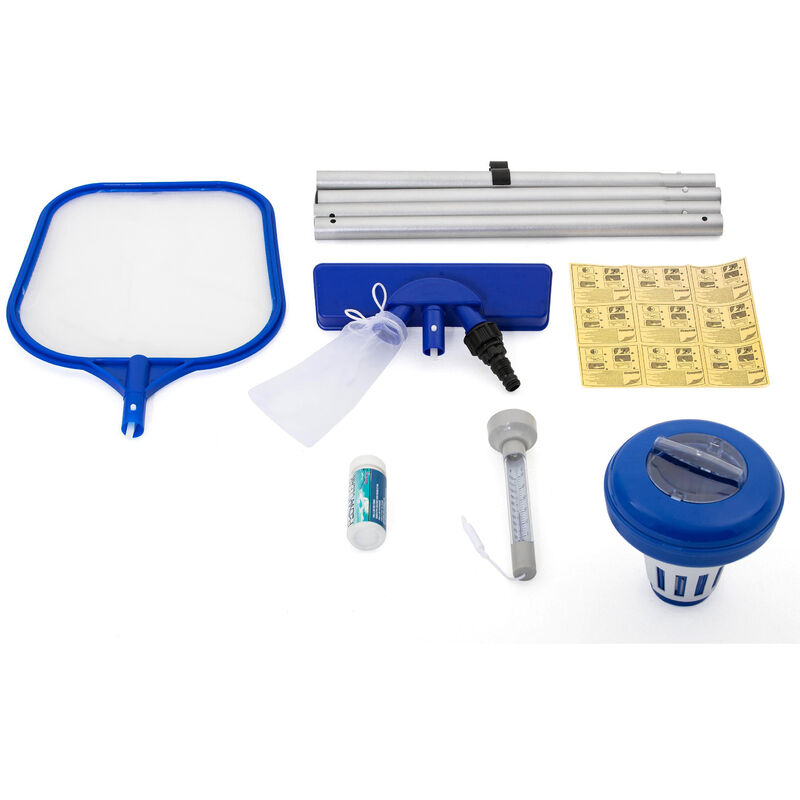 

Set completo de limpieza para piscina recogehojas limpiafondos termómetro dispensador de cloro accesorios - Bestway