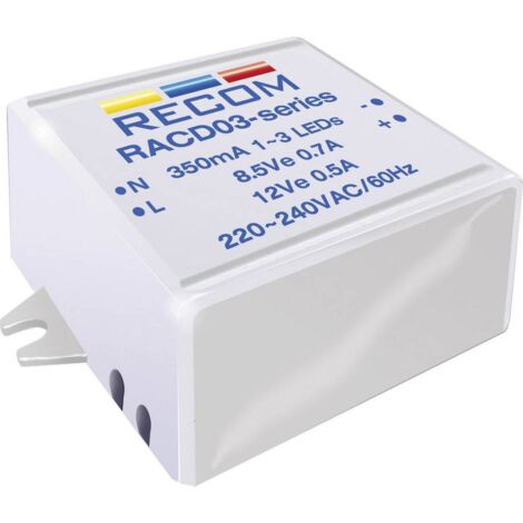 Recom Lighting RACD03-350 Fonte di alimentazione costante LED 3 W 350 mA 12 V/DC Max. Voltaggio operativo: 264 V/AC