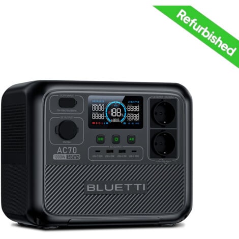 [Reconditionné]BLUETTI Station électrique portable AC70 , 768Wh Batterie LiFePO4, Groupe électrogène 1000W Sortie Sinusodale Pure, Recharge 0-80% en 45 minutes, 2000W pour Maison, Camping, Jardin.