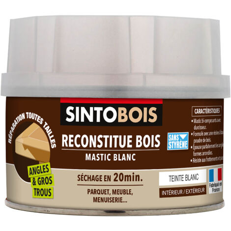 Sinto – Mastic à bois blanc 190g – Liant polyester pour tous types de bois – Prise rapide en 20 minutes – 139790