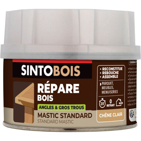 Sinto – Mastic à bois bi-composants 550g – Chêne clair – Répare fissures et trous – Séchage rapide 20 min – 139751