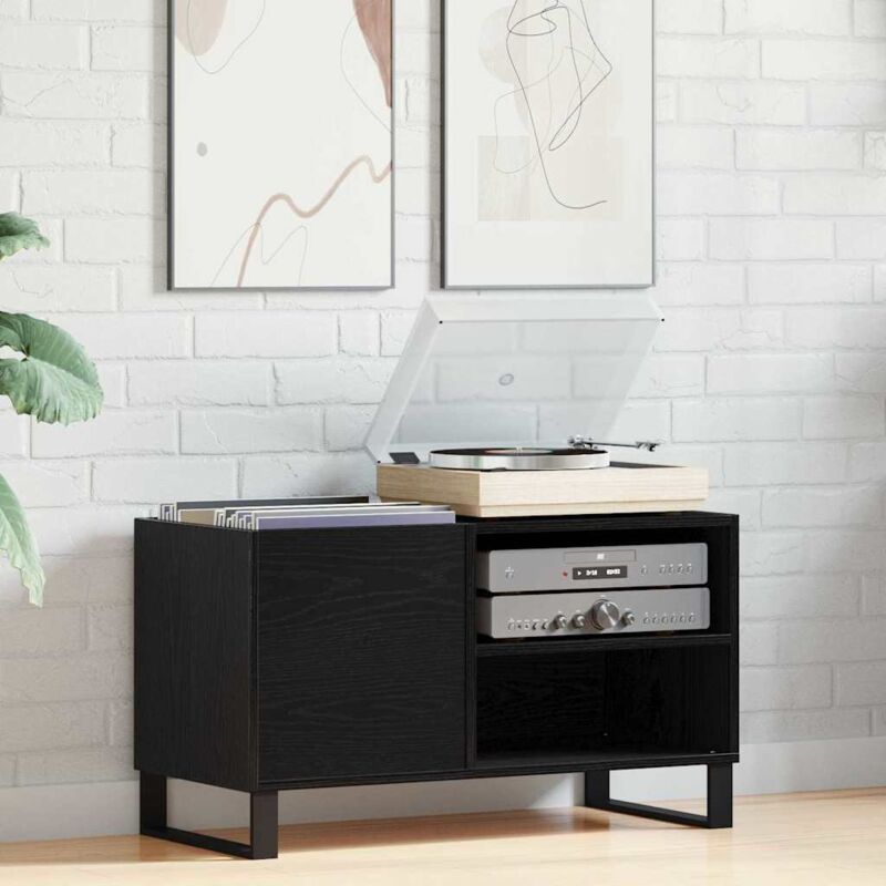 Record Cabinet Black Oak 85 X 38 X 48 Cm Engineered Wood Vidaxl