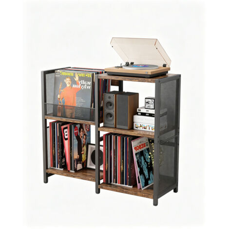 Record Player Stand, 3-Tier End Table with Vinyl Record Storage, Turntable Stand Holds Up to 200+ Albums, Ideal Media Cabinet for Living Room, Bedroom & Music Room