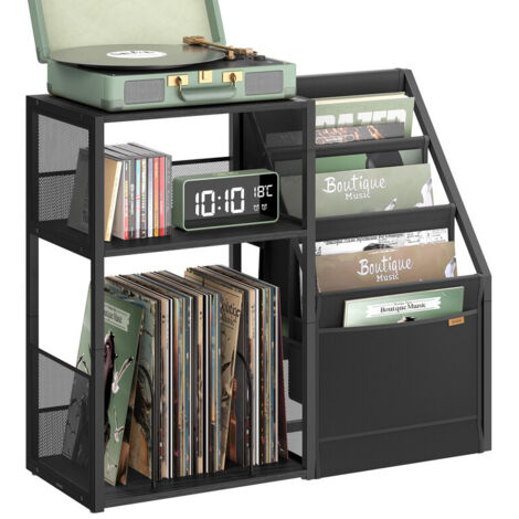Record Player Stand, 3-Tier Side Table with Vinyl Record Storage Holds Up to 140 Albums, Multi-Functional End Table for Living Room & Bedroom