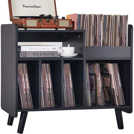 Record Player Stand, Large Turntable Table Cabinet with Open Vinyl Storage & Display Shelf, Holds Up to 350 Albums, Mid-Century Wooden Turntable Stand for Living Room & Bedroom