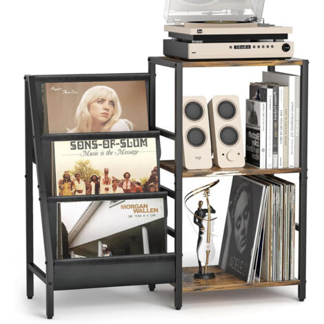Record Player Stand, Vinyl Records Display Shelf with 3-Tier Vinyl Record Storage, Vinyl Holder for Vinyl Storage, Turntable Stand up to 200 Albums, Record Player Table Cabinet for Living Room