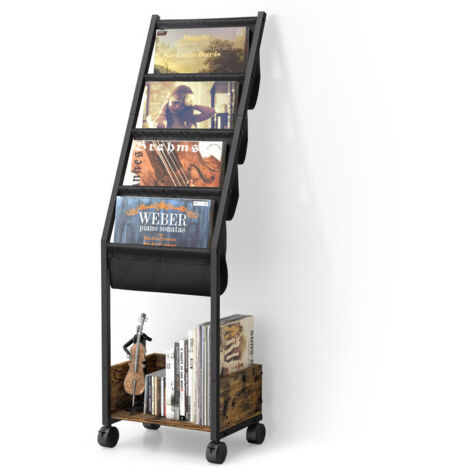 Record Player Stand with Storage Holds Up to 100 Albums, 4-Tier Movable Record Cabinet with Display Shelves, Vinyl Holder for Turntable, LPs, Books & Magazines