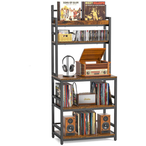 Record Player Stand with Vinyl Storage, Turntable Table Holds Up to 500+ Albums, 5-Tier Media Console with CD Racks for Living Room & Bedroom