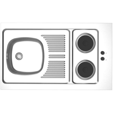 Recouvrement inox à poser sur cuisinette 1 cuve + 1 égouttoir + 2 feux électriques 100x60cm