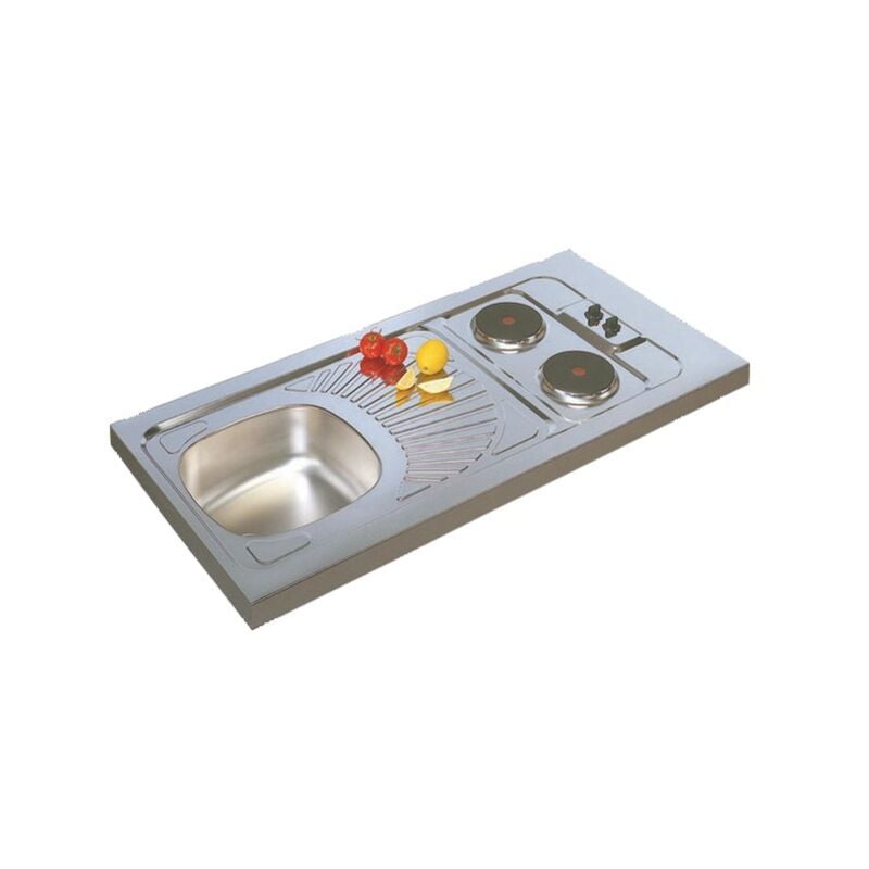 Recouvrement inox à poser sur cuisinette 1 cuve + 1 égouttoir + 2 feux électriques
