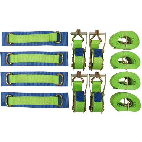 Recovery Ratchet Sets 50MM 4M 5T X4 (Wheel Tie Down Straps Hi Vis Oval Trailer Lashing Cargo J Hook)