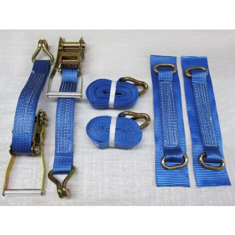 Recovery Ratchet Strap Set 50MM x 6M x2 (Oval links Alloy Wheel Tie Down Trailer Kit)
