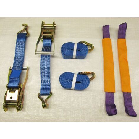 Recovery Ratchet Strap Set 50MM x 6M x2 (Round Sling Alloy Wheel Tie Down Trailer Kit)