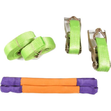 Recovery Ratchet Strap Set Hi Vis x2 (50MM x 4M Alloy Wheel Tie Down Trailer Kit)