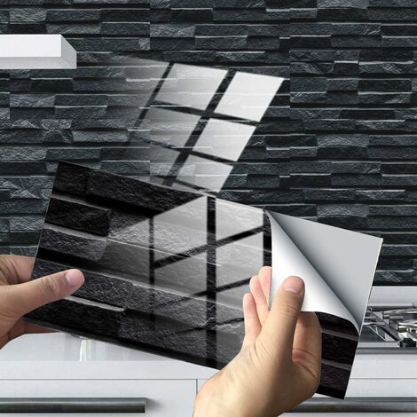 Rectangle Adhésive Décorative à Carreaux pour Salle de Bains et Cuisine Stickers Carrelage, Motif Marbre Mosaïque Imperméables 3D Adhésive Décoration (Noir Marbre,24Pièces),——Ephé
