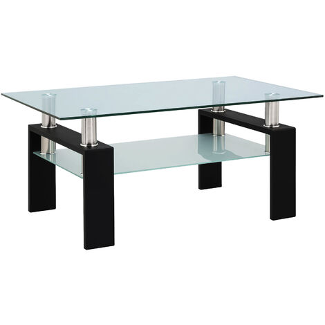 main image of "Rectangle Black Glass Coffee Table, Clear Coffee Table£¬Modern Side Center Tables for Living Room£¬ Living Room Furniture"