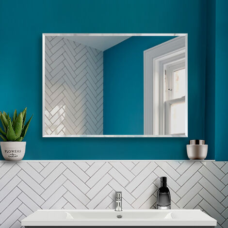 Rectangle Mirror Bathroom Wall Mirror Fixings Included  Vertical or Horizontal - Frameless 500x700mm