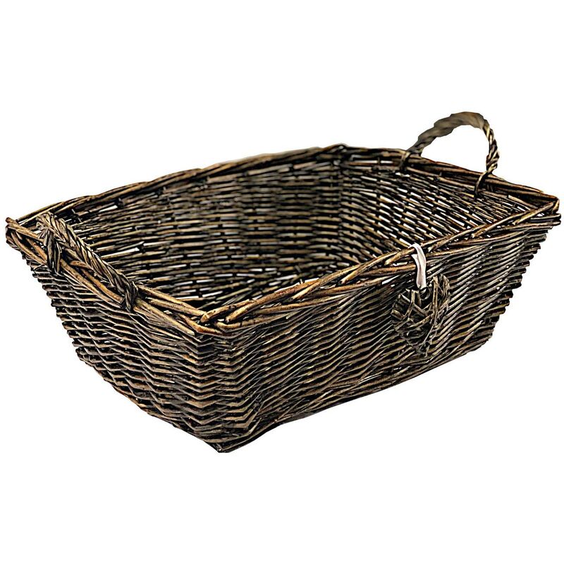 RECTANGLE Shabby Chic Wicker Kitchen Fruit Storage Baskets Xmas Hamper Basket[Rectangular,Neutral,Small (R) 29x18x15cm]