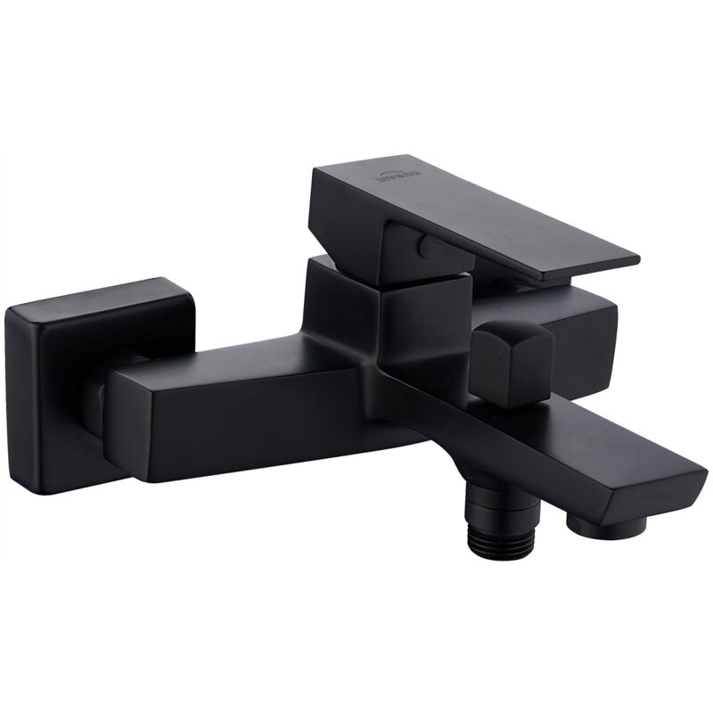 Rectangle Shaped Bath Tap Faucet Bathroom Black Brass Ceramic Mixer Wall Mounted