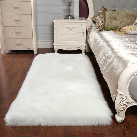Rectangle White Faux Fur Sheepskin Non Slip Fluffy Floor Rugs