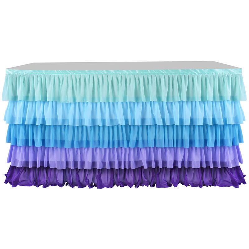 Jupe de table tutu de licorne arc-en-ciel de 2.2 m pour tables rondes rectangulaires en mousseline de soie pour décorations de fête d'anniversaire,