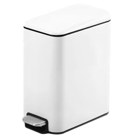 Rectangulaire Poubelle de Salle de Bain à pédale - Blanc, 5L Capacité, Intérieur Amovible, Fermeture douce, Sans BPA, Mesure: 23 x 14 x 29cm