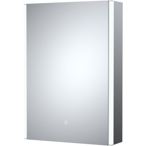 Rectangular 1 Door Touch Sensor Mirror Cabinet with 2 Shelves, Demister & Shaver Socket, 500mm - White/Chrome