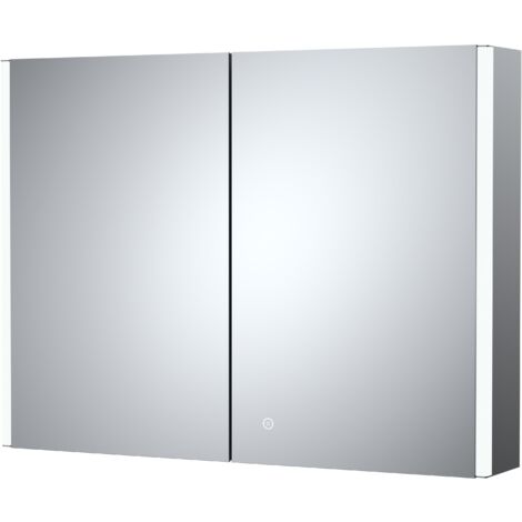 Rectangular 2 Door Touch Sensor Mirror Cabinet with 2 Shelves, Demister & Shaver Socket, 800mm - White/Chrome
