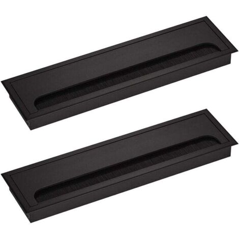 Rectangular 80 x 275 mm Cable Grommet for Desk, Cable Gland for Office Table, Home Furniture, Black Anodized Aluminum, Square, 2 Pieces