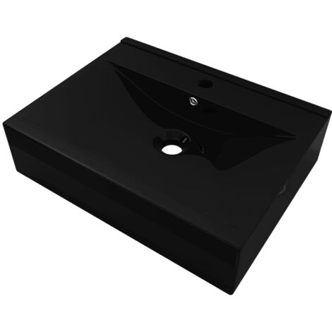 Rectangular Ceramic Basin Black with Faucet Hole 60x46 cm