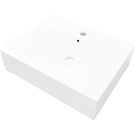 Rectangular Ceramic Basin Sink White with Faucet Hole 60x46 cm vidaXL