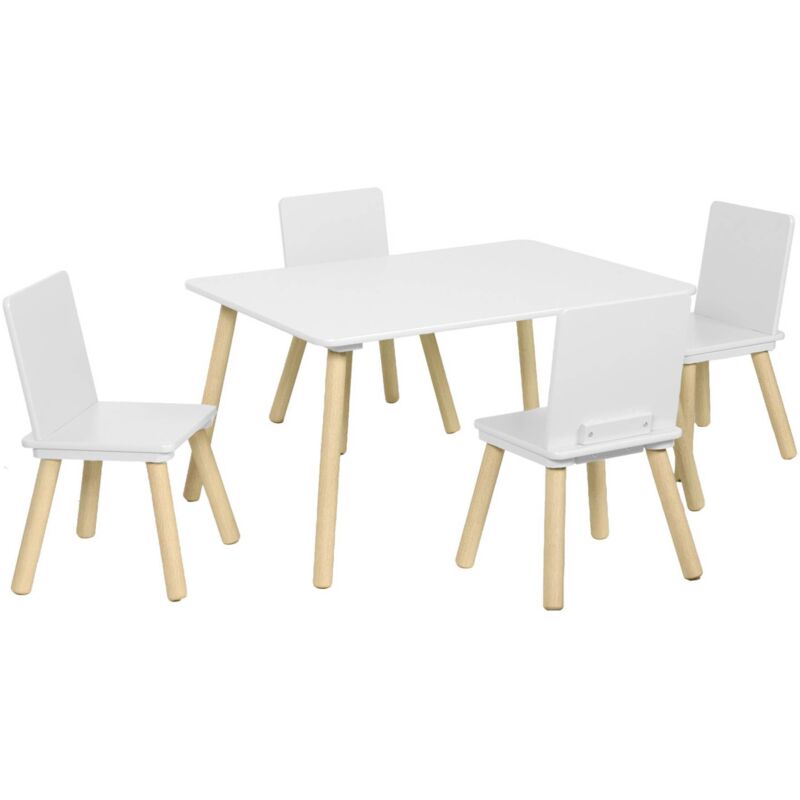 Sweeek Rectangular Children's Table 4 Chairs Pine Legs White - Judith