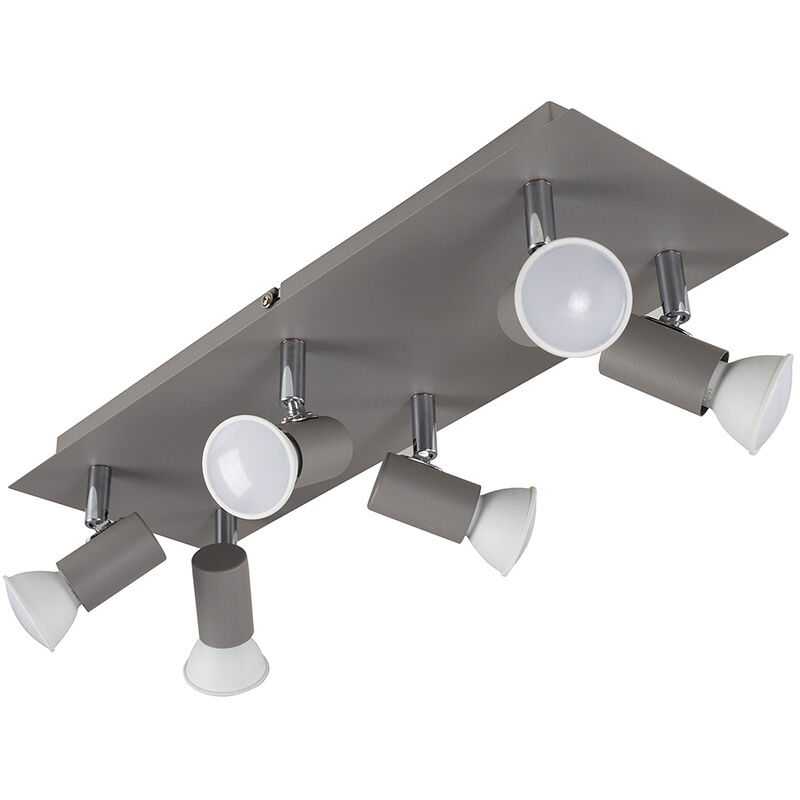 Rectangular 6 Way Adjustable Ceiling Spotlight + 3W LED GU10 Light Bulbs - Chrome & Cement