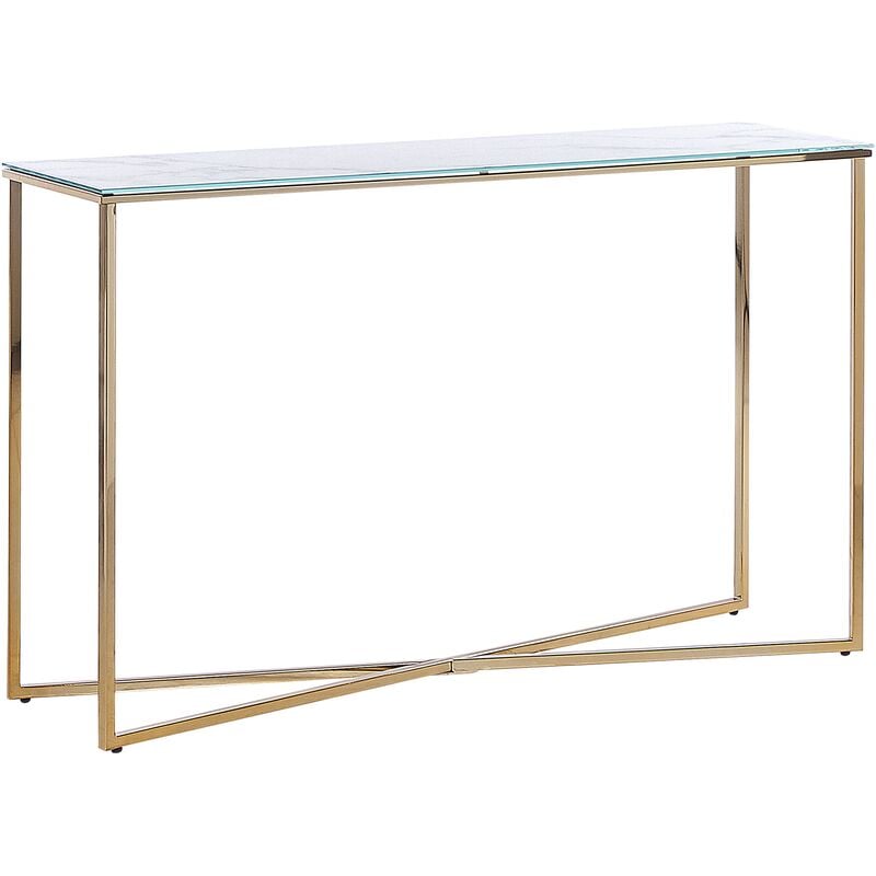 Rectangular Console Table Marble Effect White Top Gold Metal Legs Glam Royse - White