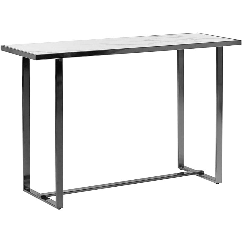 Rectangular Console Table Marble Effect White Top Silver Metal Legs Glam Plano - White