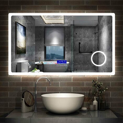 Rectangular Demister Bathroom Mirror with LED Lights,Wall Mounted,IP44 - 1200x700 +Bluetooth+3 Colours+3xMagnifying+Demister
