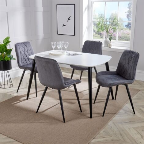 Rectangular Dining Table Painted Top with Tapered Legs - MDF/Metal - L80 x W120 x H75 cm - White/Black - Flat Packed