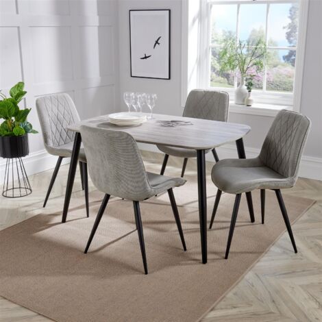 Rectangular Dining Table with Tapered Legs - MDF/Metal - L80 x W120 x H75 cm - Grey Oak/Black - Flat Packed