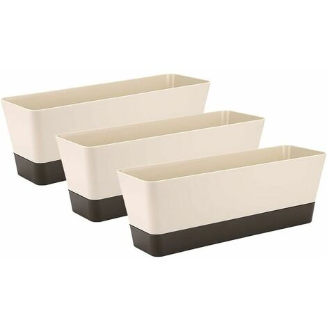 Rectangular Flower Box, Plastic Rectangular Flower Pot, Outdoor Balcony Planters for Succulents, Flowers, African Violets, 30.5cm, Set of 3