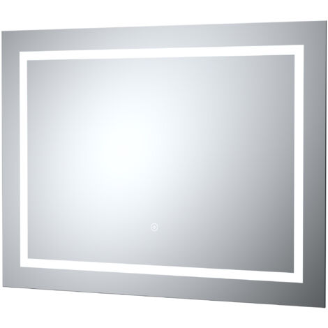 Rectangular Landscape LED Illuminated Touch Sensor Mirror with Demister, 800mm x 500mm - Chrome