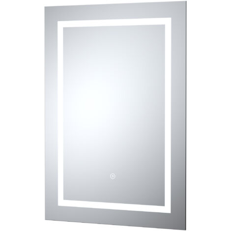 Rectangular LED Framed Illuminated Touch Sensor Mirror with Demister, 700mm x 500mm - Chrome