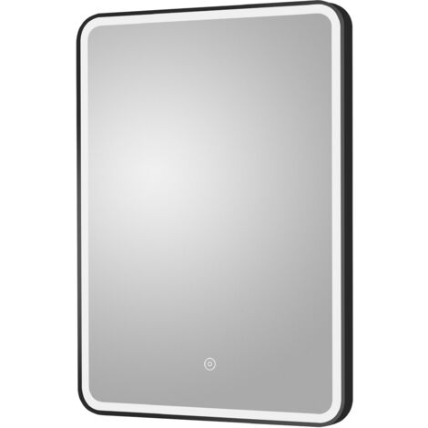Rectangular LED Illuminated Touch Sensor Framed Mirror with Demister, 700mm x 500mm - Black